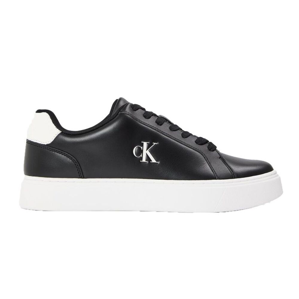 Calvin Klein Mens Classic Leather Cupsole Sneakers / Black/White